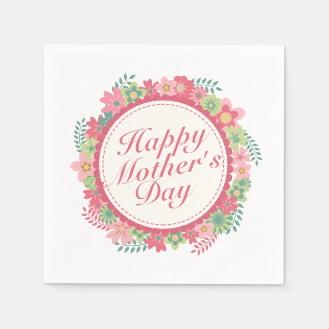 Elegant Happy Mother's Day Floral Frame Napkin (Front)
