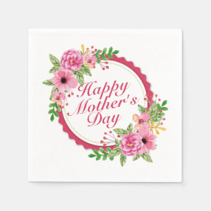 Elegant Happy Mother's Day Floral Frame Napkin