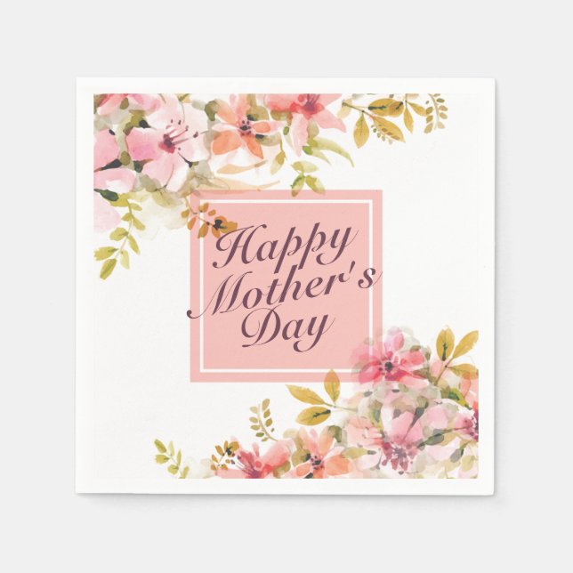 Elegant Happy Mother's Day Floral Frame Napkin (Front)