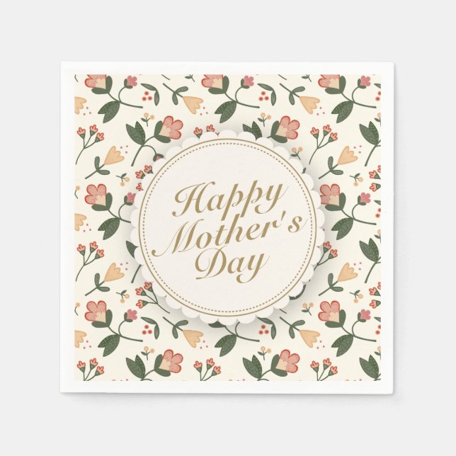 Elegant Happy Mother's Day Floral Frame Napkin (Front)