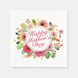 Elegant Happy Mother's Day Floral Frame Napkin
