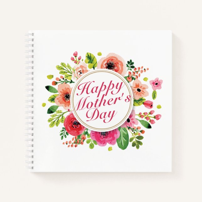Elegant Happy Mother's Day Floral Frame Notebook (Front)