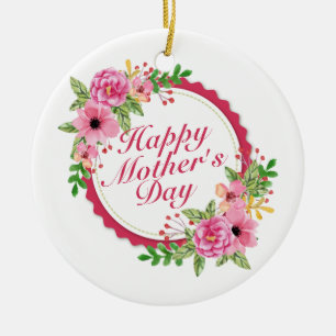 Elegant Happy Mother's Day Floral Frame Ornament