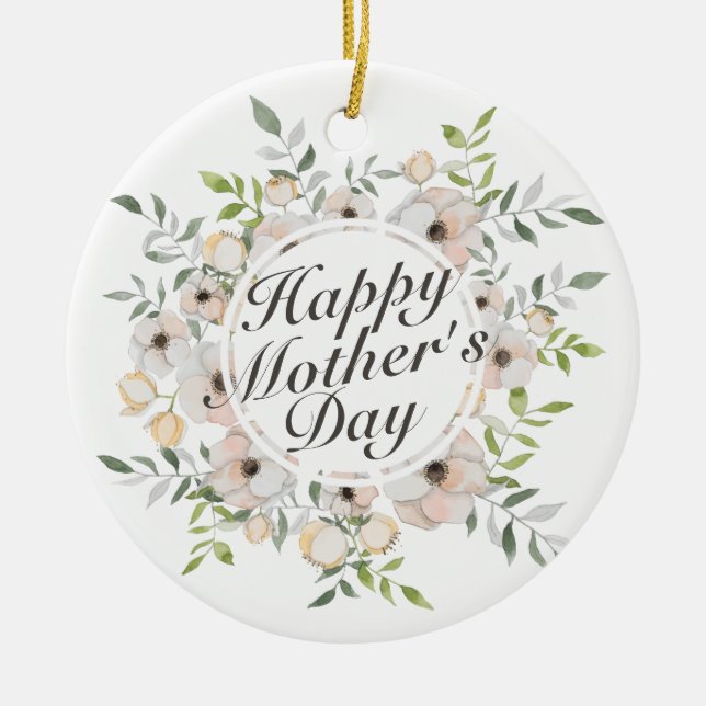 Elegant Happy Mother's Day Floral Frame Ornament (Front)