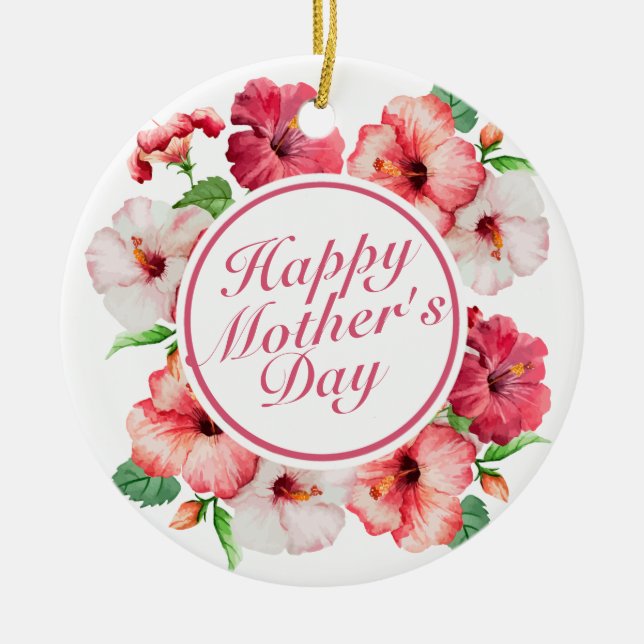 Elegant Happy Mother's Day Floral Frame Ornament (Front)