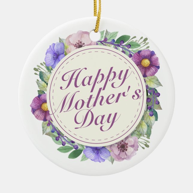 Elegant Happy Mother's Day Floral Frame Ornament (Front)