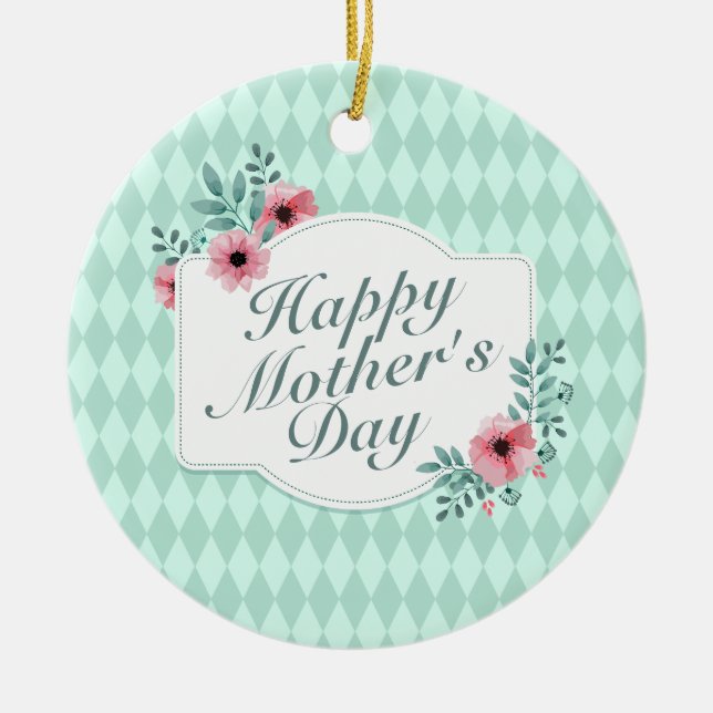 Elegant Happy Mother's Day Floral Frame Ornament (Front)