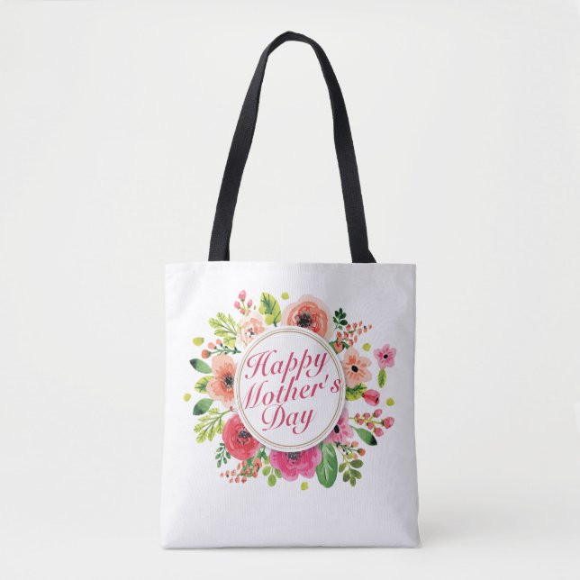 Elegant Happy Mother's Day Floral Frame Tote Bag (Front)