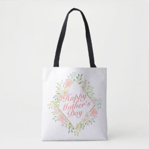 Elegant Happy Mother's Day Floral Frame Tote Bag