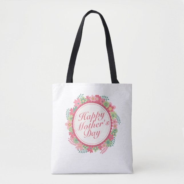 Elegant Happy Mother's Day Floral Frame Tote Bag (Front)