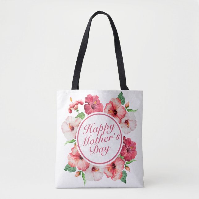 Elegant Happy Mother's Day Floral Frame Tote Bag (Front)