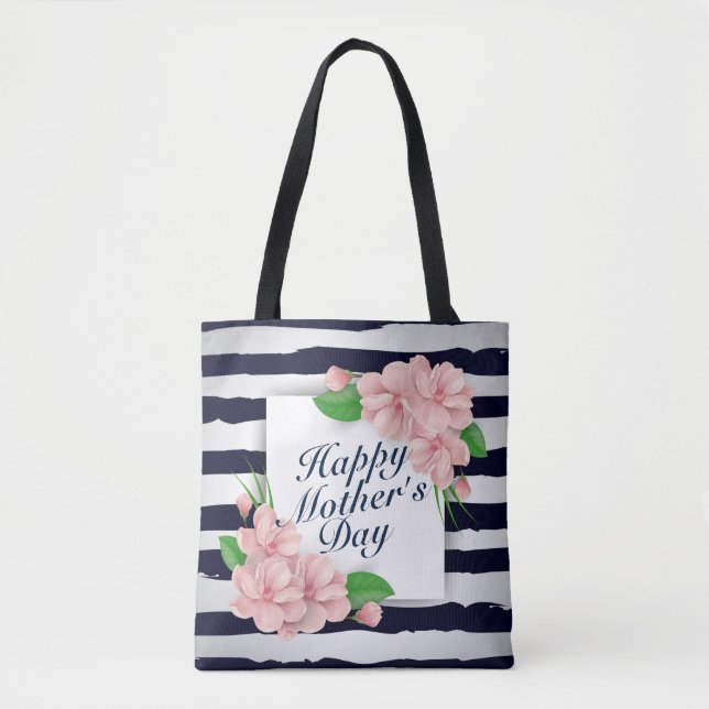 Elegant Happy Mother's Day Floral Frame Tote Bag (Front)