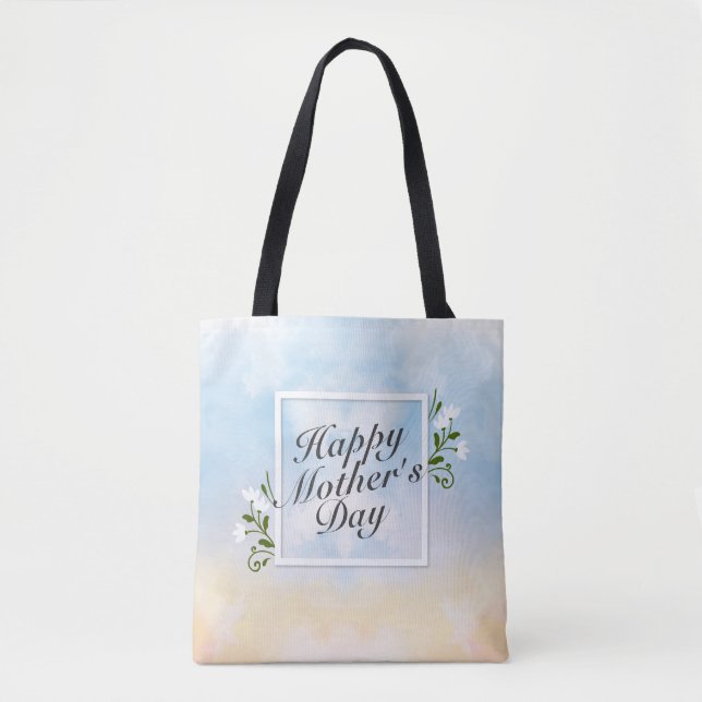 Elegant Happy Mother's Day Floral Frame Tote Bag (Front)