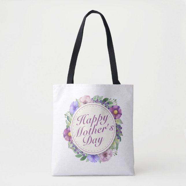 Elegant Happy Mother's Day Floral Frame Tote Bag (Front)