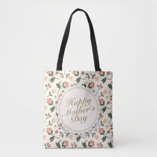 Elegant Happy Mother's Day Floral Frame Tote Bag