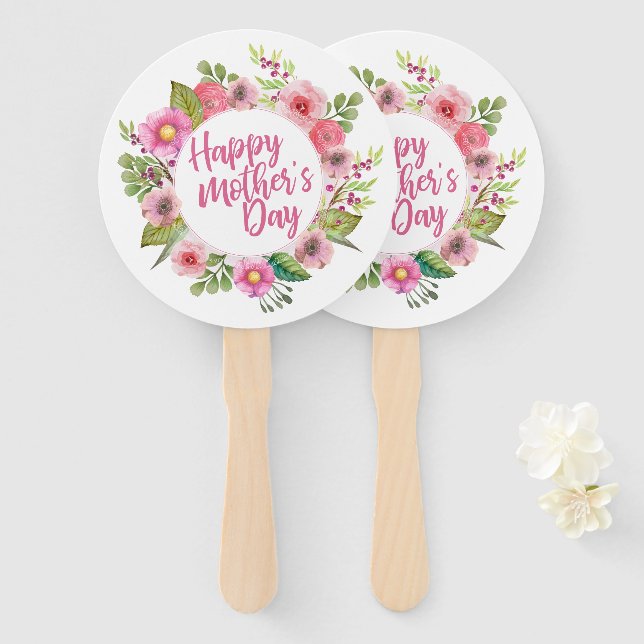 Elegant Happy Mother's Day Floral | Hand Fan (Front and Back)