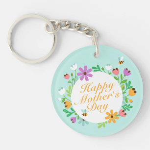 Elegant Happy Mother's Day Floral Keychain
