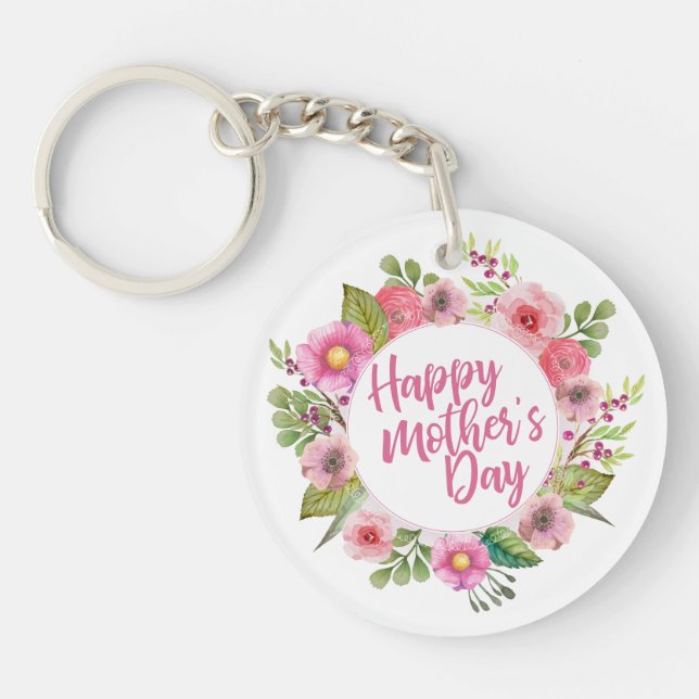 Elegant Happy Mother's Day Floral | Keychain (Front)