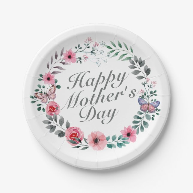 Elegant Happy Mother's Day Floral Paper Plate (Front)