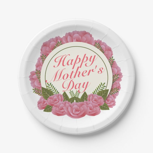 Elegant Happy Mother's Day Floral Paper Plate (Front)