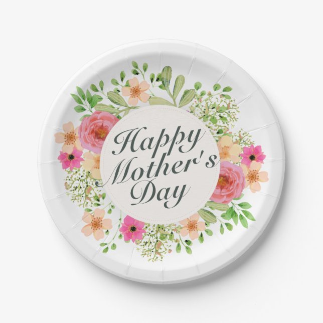 Elegant Happy Mother's Day Floral Paper Plate (Front)