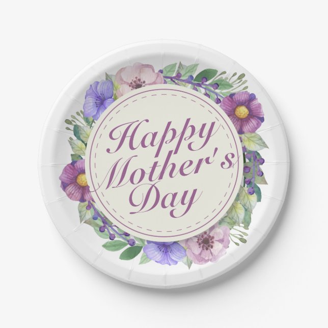 Elegant Happy Mother's Day Floral Paper Plate (Front)