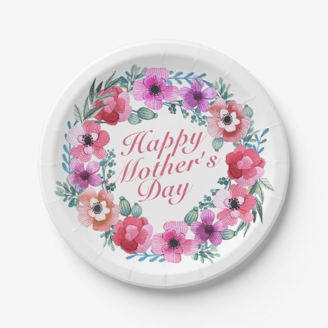 Elegant Happy Mother's Day Floral Paper Plate (Front)
