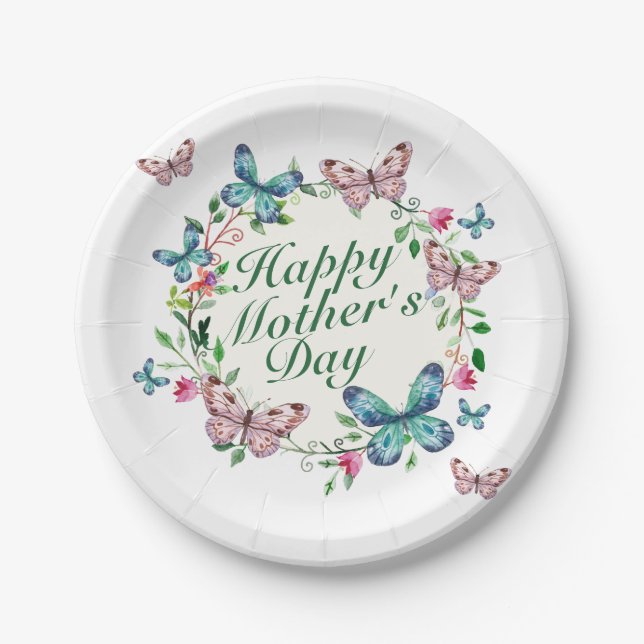 Elegant Happy Mother's Day Floral Paper Plate (Front)