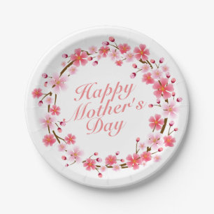 Elegant Happy Mother's Day Floral Paper Plate