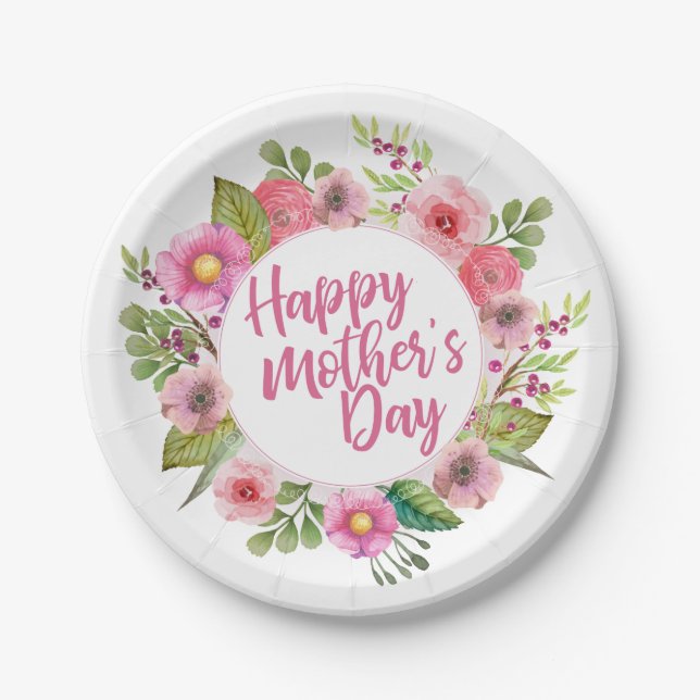 Elegant Happy Mother's Day Floral | Paper Plate (Front)