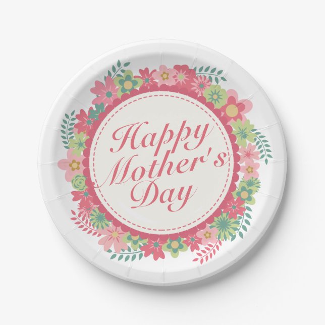 Elegant Happy Mother's Day Floral Paper Plate (Front)