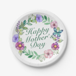 Elegant Happy Mother's Day Floral Paper Plate