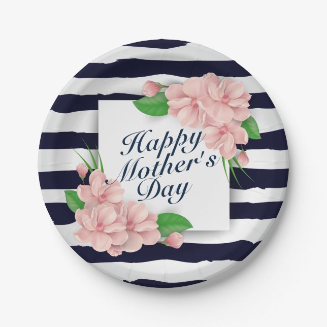 Elegant Happy Mother's Day Floral Paper Plate (Front)