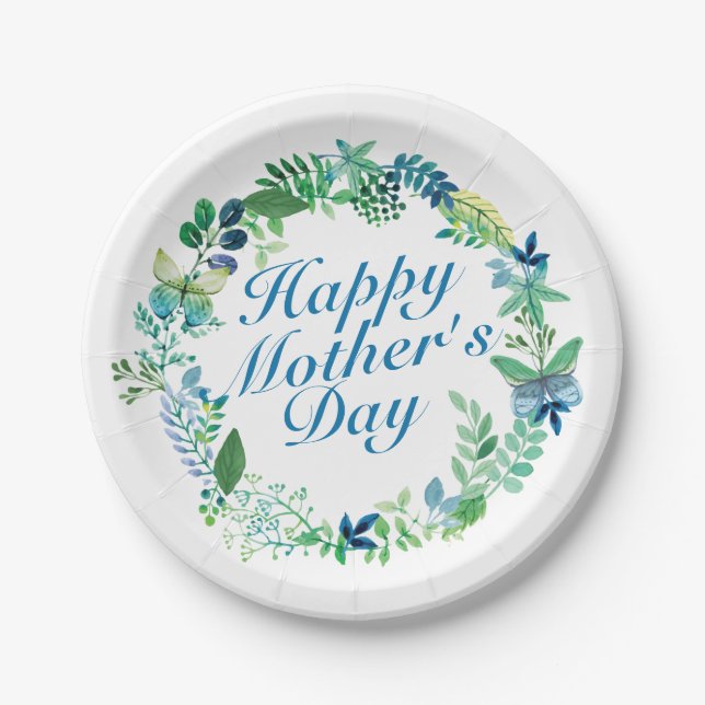 Elegant Happy Mother's Day Floral Paper Plate (Front)