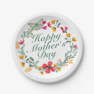 Elegant Happy Mother's Day Floral Paper Plate