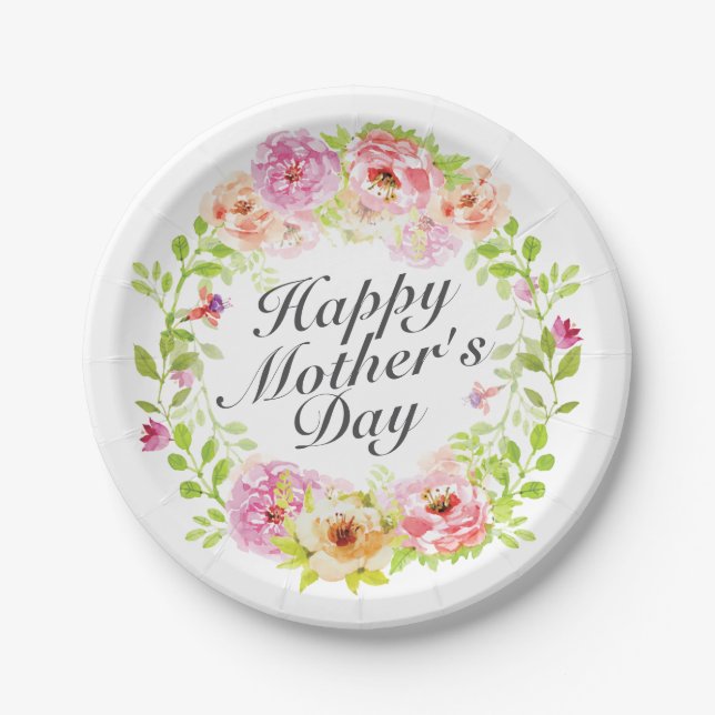 Elegant Happy Mother's Day Floral Paper Plate (Front)