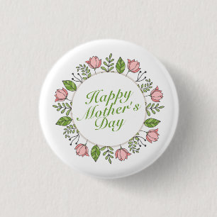 Elegant Happy Mother's Day Floral Pin Button