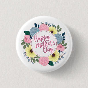 Elegant Happy Mother's Day Floral Pin Button