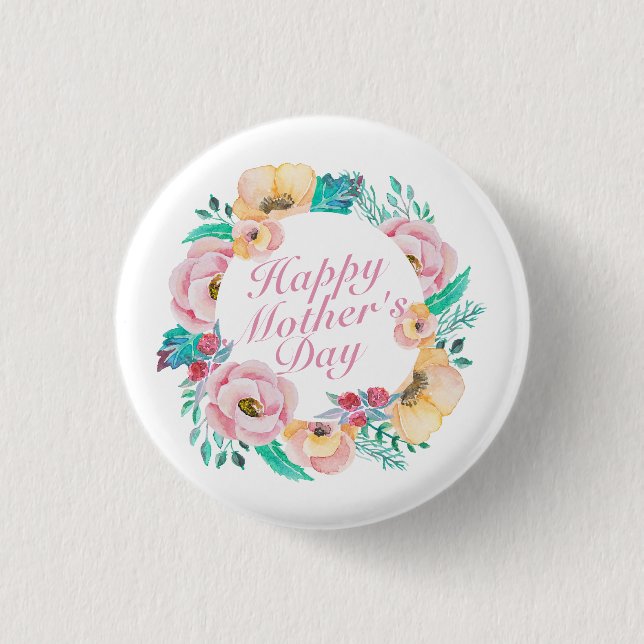 Elegant Happy Mother's Day Floral | Pin Button (Front)