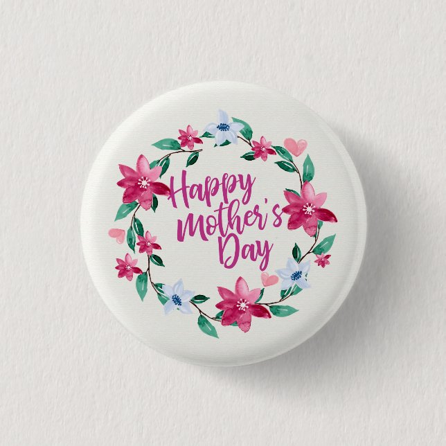 Elegant Happy Mother's Day Floral | Pin Button (Front)