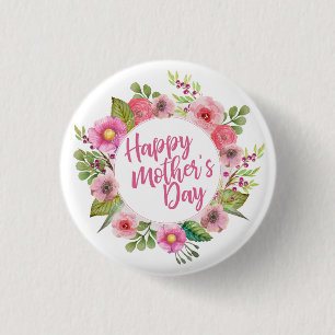 Elegant Happy Mother's Day Floral Pin Button