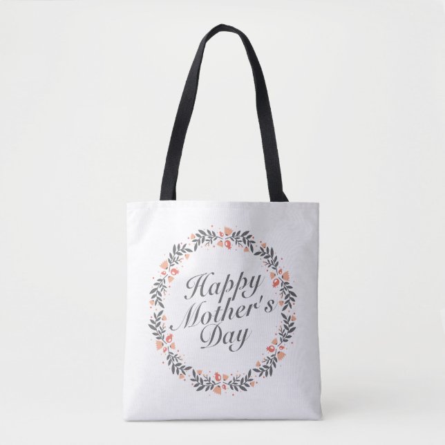 Elegant Happy Mother's Day Floral Tote Bag (Front)