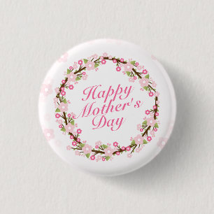 Elegant Happy Mother's Day Floral Wreath Button