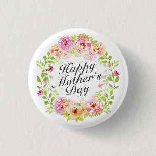 Elegant Happy Mother's Day Floral Wreath Button