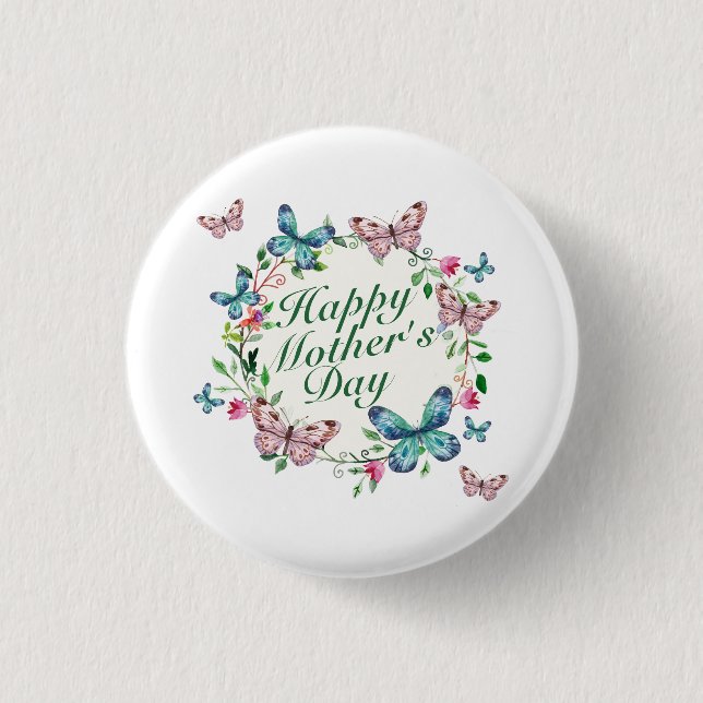 Elegant Happy Mother's Day Floral Wreath Button (Front)