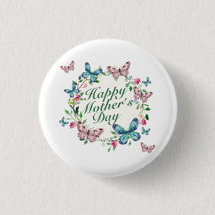 Elegant Happy Mother's Day Floral Wreath Button