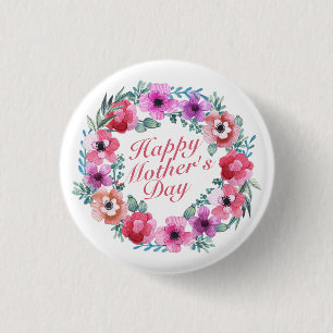 Elegant Happy Mother's Day Floral Wreath Button