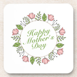 Elegant Happy Mother's Day Floral Wreath Coaster