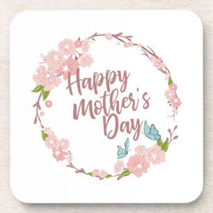 Elegant Happy Mother's Day Floral Wreath   Coaster