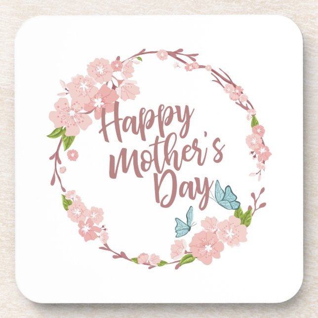 Elegant Happy Mother's Day Floral Wreath | Coaster (Front)